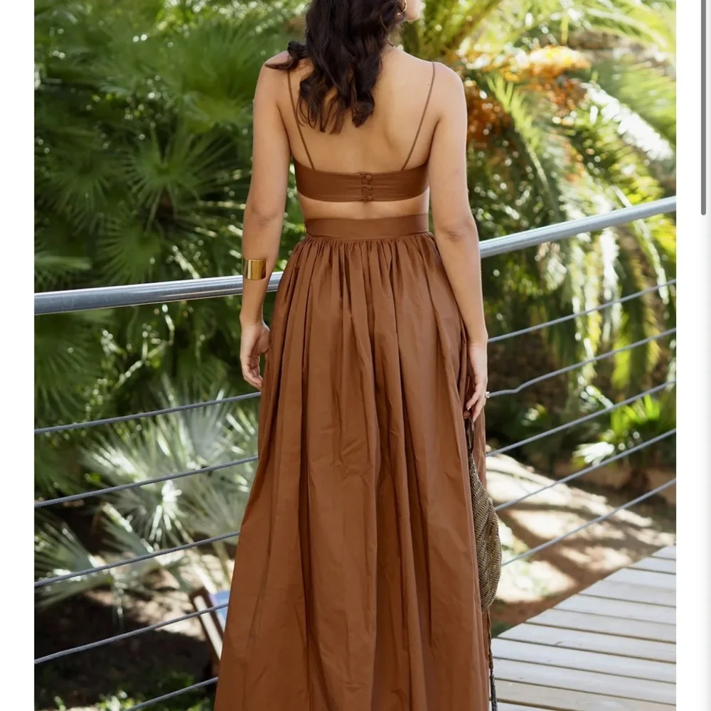 BRAND NEW: Brown maxi skirt and crop top set. UNWORN. Size S with tags. - Picture 2 of 5